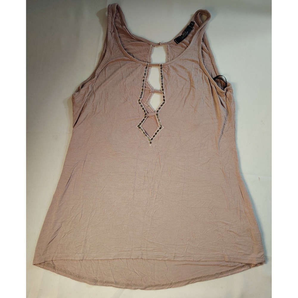 BKE Boutique Mauve Beaded Cutout Tnk Top Sleeveless Boho Festival Embellished Sm